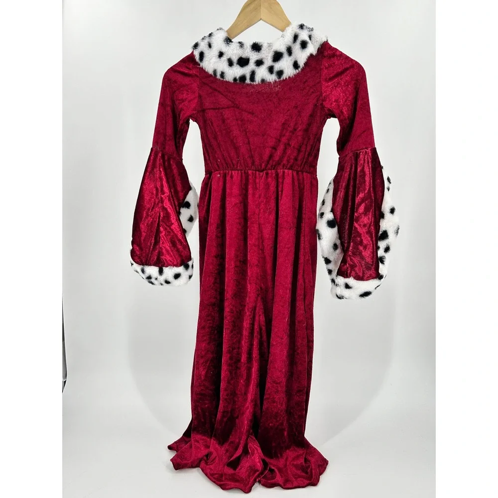 Dress Up America Girls Queen Costume Burgundy Velvet Dalmatian Fur Size M 8-10